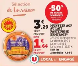 Hyper U Munster aop au lait pasteurise ermitage offre