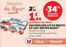Hyper U Yaourts sur lit de fruits au lait entier baiko offre
