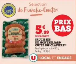Hyper U Saucisses de montbeliard cuite igp claviere offre