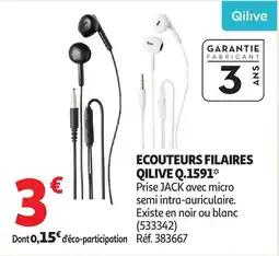 Auchan QILIVE Ecouteurs filaires offre