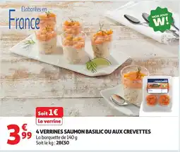 Auchan 4 verrines saumon basilic ou aux crevettes offre