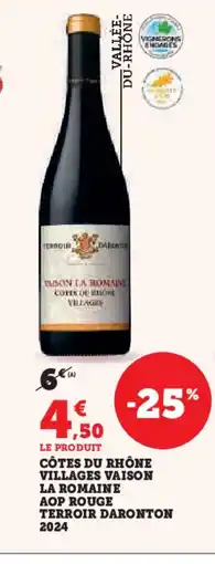 Hyper U Côtes du rhône villages vaison la romaine aop rouge terroir daronton 2024 offre
