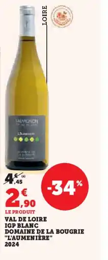 Hyper U Val de loire igp blanc domaine de la bougrie l'aumenière 2024 offre