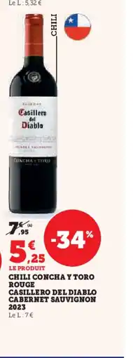 Hyper U Chili concha y toro rouge casillero del diablo cabernet sauvignon 2023 offre