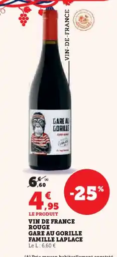 Hyper U Vin de france rouge gare au gorille famille laplace offre