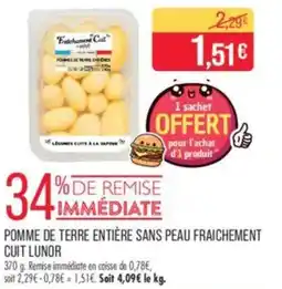 Match Pomme de terre entière sans peau fraichement cuit lunor offre