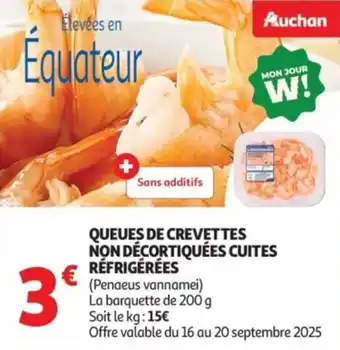 Auchan Supermarché Queues de crevettes non décortiquées cuites réfrigérées offre