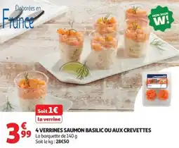 Auchan Supermarché 4 verrines saumon basilic ou aux crevettes offre