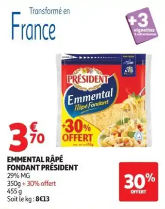 Auchan Supermarché Emmental rapé fondant président offre