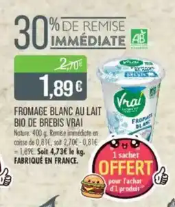 Match VRAI Fromage blanc au lait bio de brebis offre