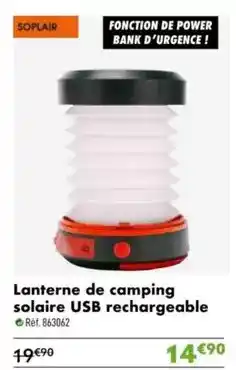 Narbonne accessoires Lanterne de camping solaire usb rechargeable offre