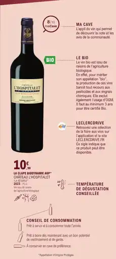 E.Leclerc La clape biodynamie aop château l'hospitalet offre