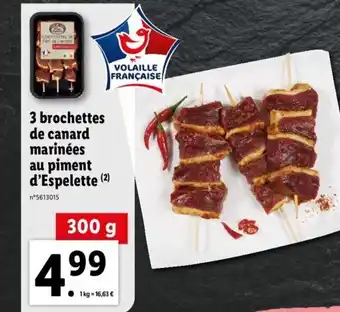 3 brochettes de canard marinées au piment