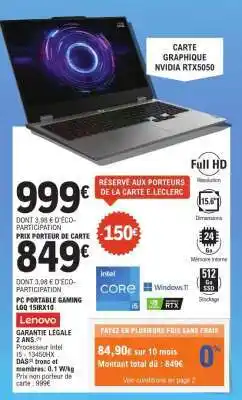 E.Leclerc PC PORTABLE GAMING LOO 15IRX10 offre