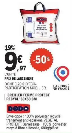 E.Leclerc OREILLER FERME PROTECT RECYCL' 60X60 CM offre