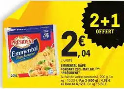 E.Leclerc Emmental Râpé Fondant 29% Mat.Gr. 'Président' offre