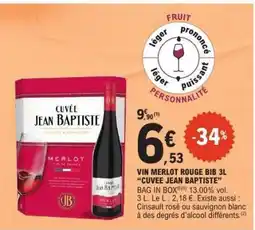 E.Leclerc VIN MERLOT ROUGE BIB 3L “CUVEE JEAN BAPTISTE” offre