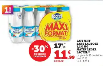 Hyper U LACTEL Lait uht sans lactose 1,2% mg matin leger offre
