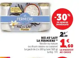 Hyper U LA FERMIERE Riz au lait offre