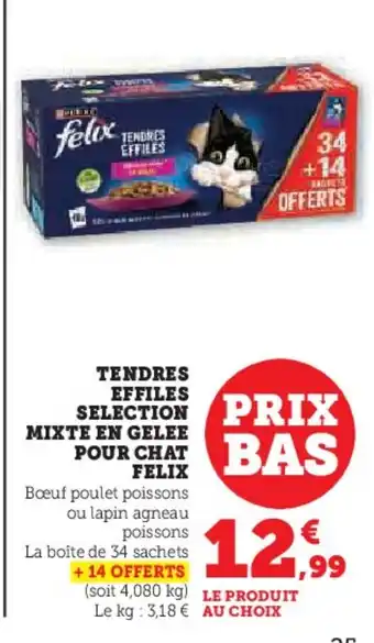 Hyper U FELIX Tendres effiles selection mixte en gelee pour chat offre