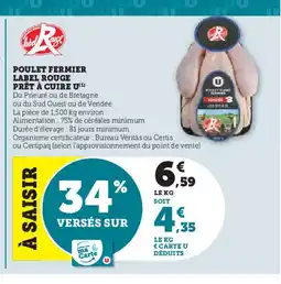 Hyper U Poulet fermier label rouge prêt à cuire u offre