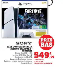 Hyper U SONY Pack console ps5 slim edition standard - fortnite offre