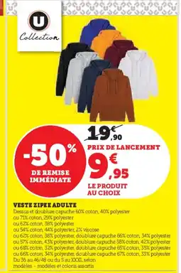 Hyper U Veste zipee adulte offre