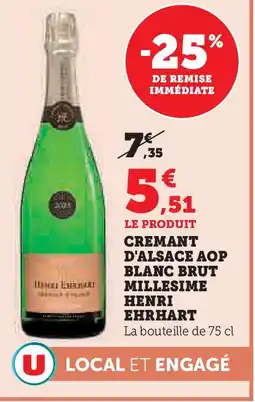Hyper U HENRI EHRHART Cremant d'alsace aop blanc brut millesime offre