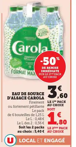 Hyper U CAROLA Eau de source d'alsace offre