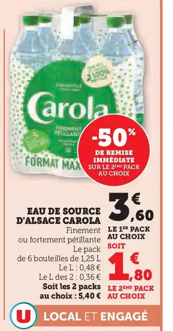 Hyper U CAROLA Eau de source d'alsace offre