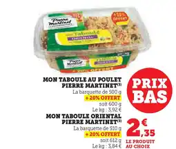 U Express PIERRE MARTINET Mon taboule au poulet offre