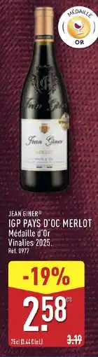ALDI JEAN GINER Igp pays d'oc merlot offre