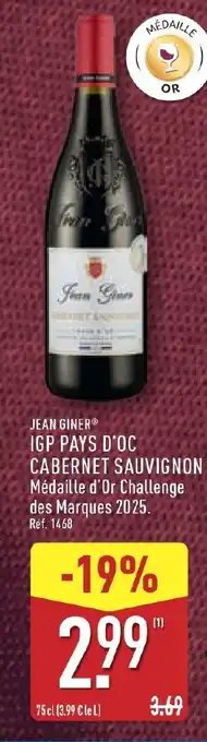 ALDI JEAN GINER Igp pays d'oc cabernet sauvignon offre
