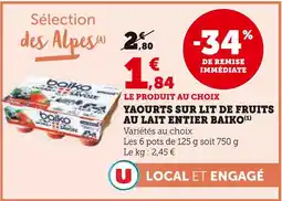 U Express Baiko Yaourts sur lit de fruits au lait entier Baiko offre