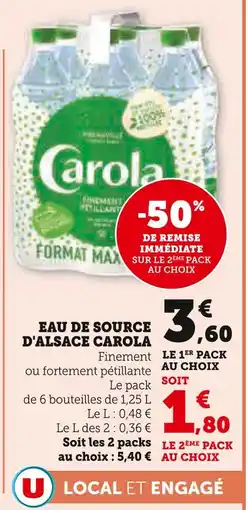 U Express CAROLA Eau de source d'Alsace offre