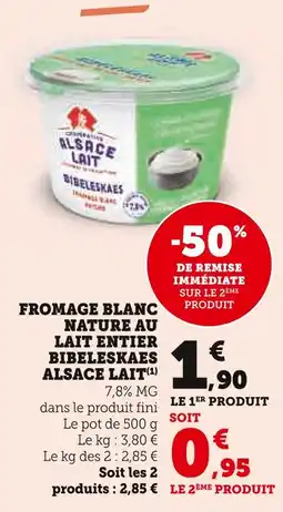 U Express ALSACE LAIT Fromage blanc nature au lait entier Bibeleskaes offre