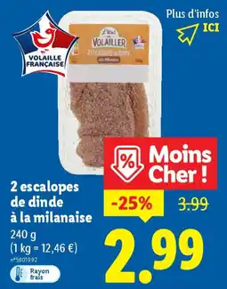 Lidl 2 escalopes de dinde à la milanaise offre