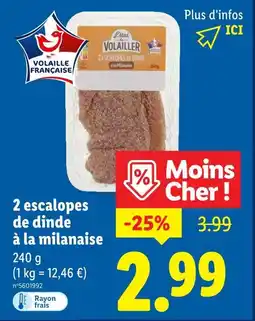 Lidl L'Étal du Volailler 2 escalopes de dinde à la milanaise offre
