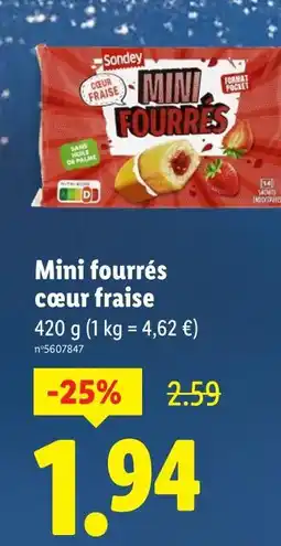 Lidl Sondey Mini fourrés cœur fraise offre