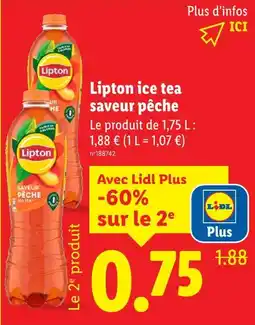 Lidl LIPTON ice tea saveur pêche offre