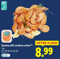 Lidl Gambas ASC entières cuites offre