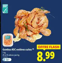 Lidl Gambas ASC entières cuites offre