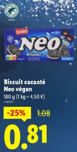 Lidl Sondey Biscuit cacaoté Neo végan offre
