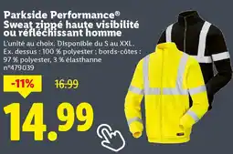 Lidl Parkside Performance Sweat zippé haute visibilité ou réfléchissant homme offre