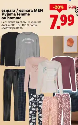 Lidl ESMARA - ESÙARA MEN Pyjama femme ou homme offre