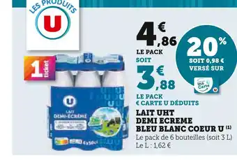 U Express U Lait uht demi ecreme bleu blanc coeur offre