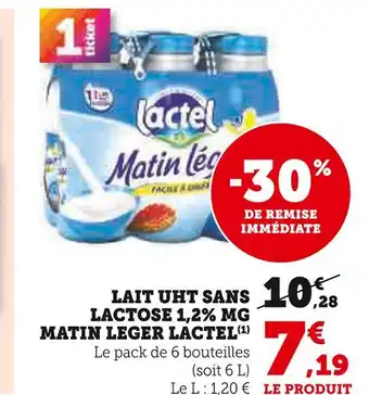 U Express Lactel Lait UHT sans lactose 1,2% MG Matin Léger offre