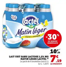 Bi1 Lait uht sans lactose 1,2% mg matin leger lactel offre