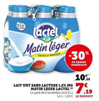 Bi1 Lait uht sans lactose 1,2% mg matin leger lactel offre