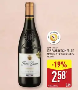 ALDI JEAN GINER Igp pays d'oc merlot offre